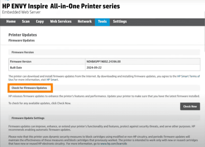 Update Firmware via HP Software Update Firmware via HP Software